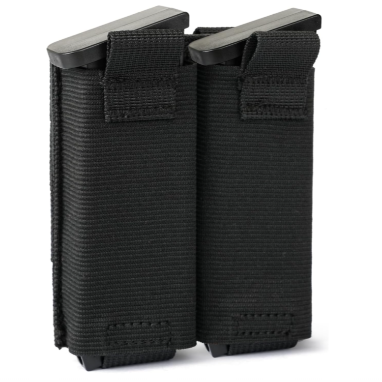 Black double pistol mag pouch for two magazines, MOLLE compatible