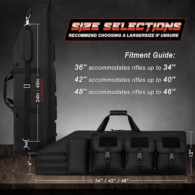 DULCE DOM tactical rifle bag size guide for 34 to 46 inch firearms