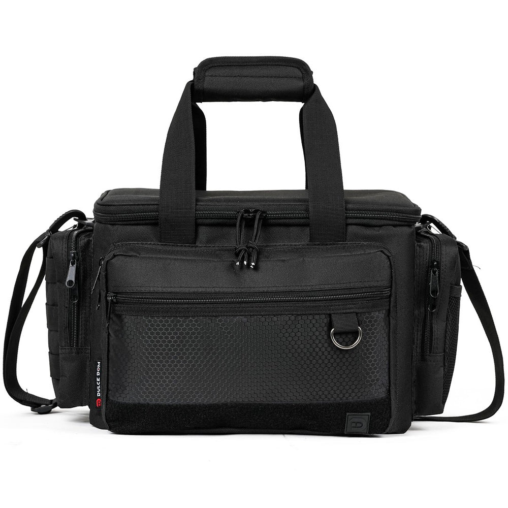 Durable tactical Gun Range Bag with multiple compartments and MOLLE webbing.