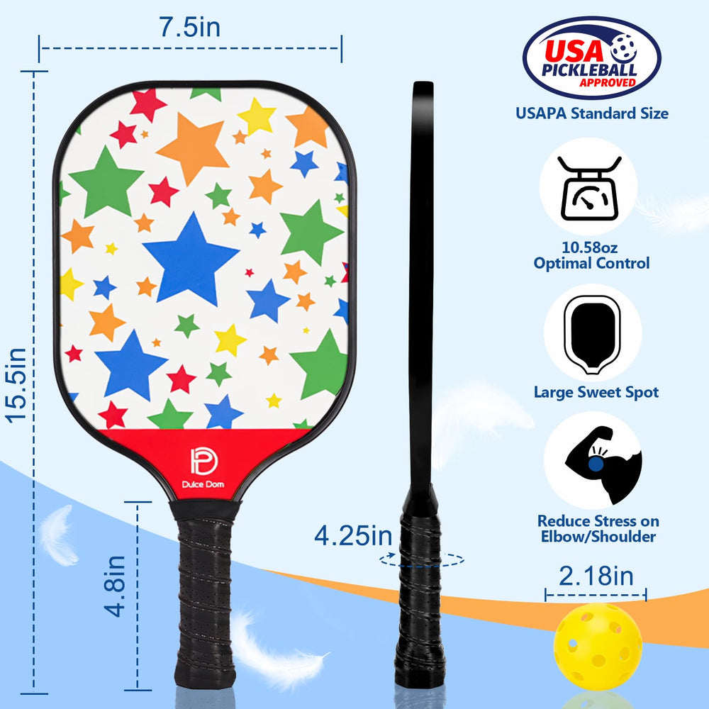 
                  
                    DULCE DOM USAPA Approved Pickleball Paddle Set (4 Paddles, 4 Balls, Bag)
                  
                