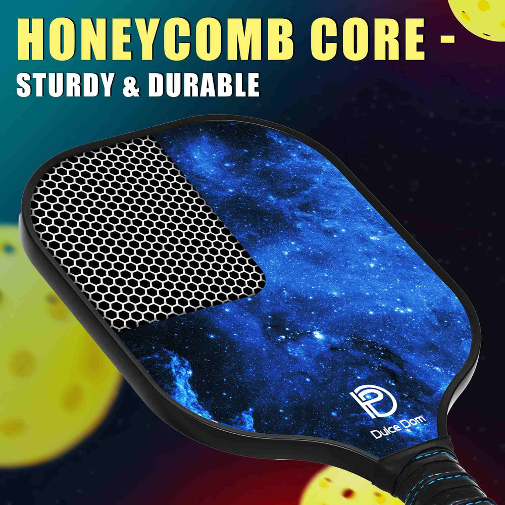 
                  
                    DULCE DOM pickleball paddle highlighting honeycomb core and galaxy pattern.
                  
                