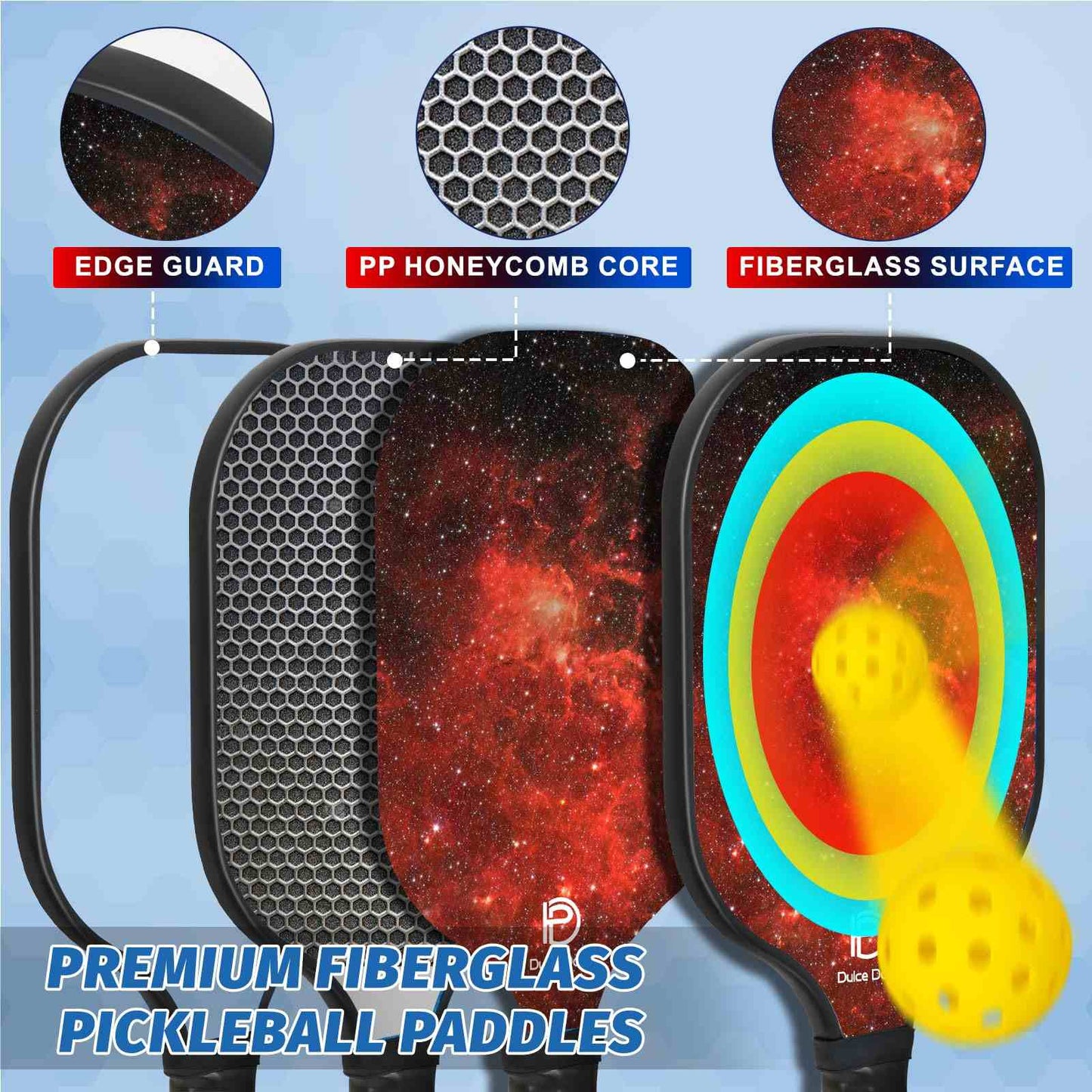 
                  
                    DULCE DOM USAPA Approved Pickleball Paddle Set (4 Paddles, 4 Balls, Bag)
                  
                