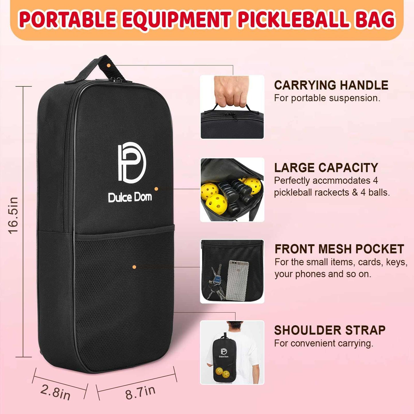 
                  
                    DULCE DOM USAPA Approved Pickleball Paddle Set (4 Paddles, 4 Balls, Bag)
                  
                