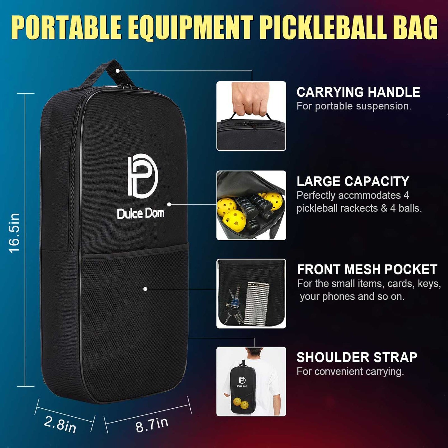 
                  
                    DULCE DOM USAPA Approved Pickleball Paddle Set (4 Paddles, 4 Balls, Bag)
                  
                