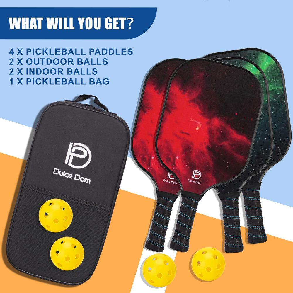 
                  
                    DULCE DOM USAPA Approved Pickleball Paddle Set (4 Paddles, 4 Balls, Bag)
                  
                